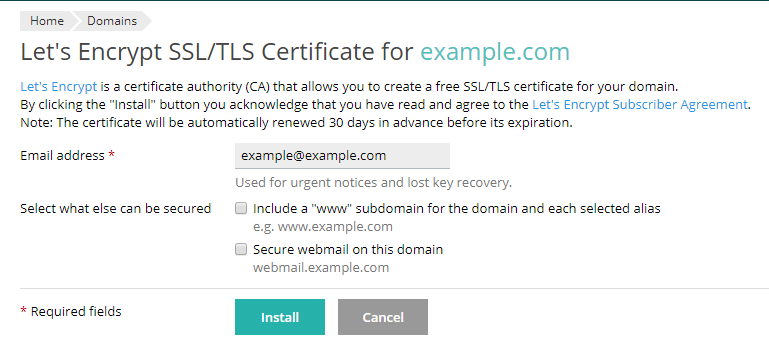 Let's Encrypt install page
